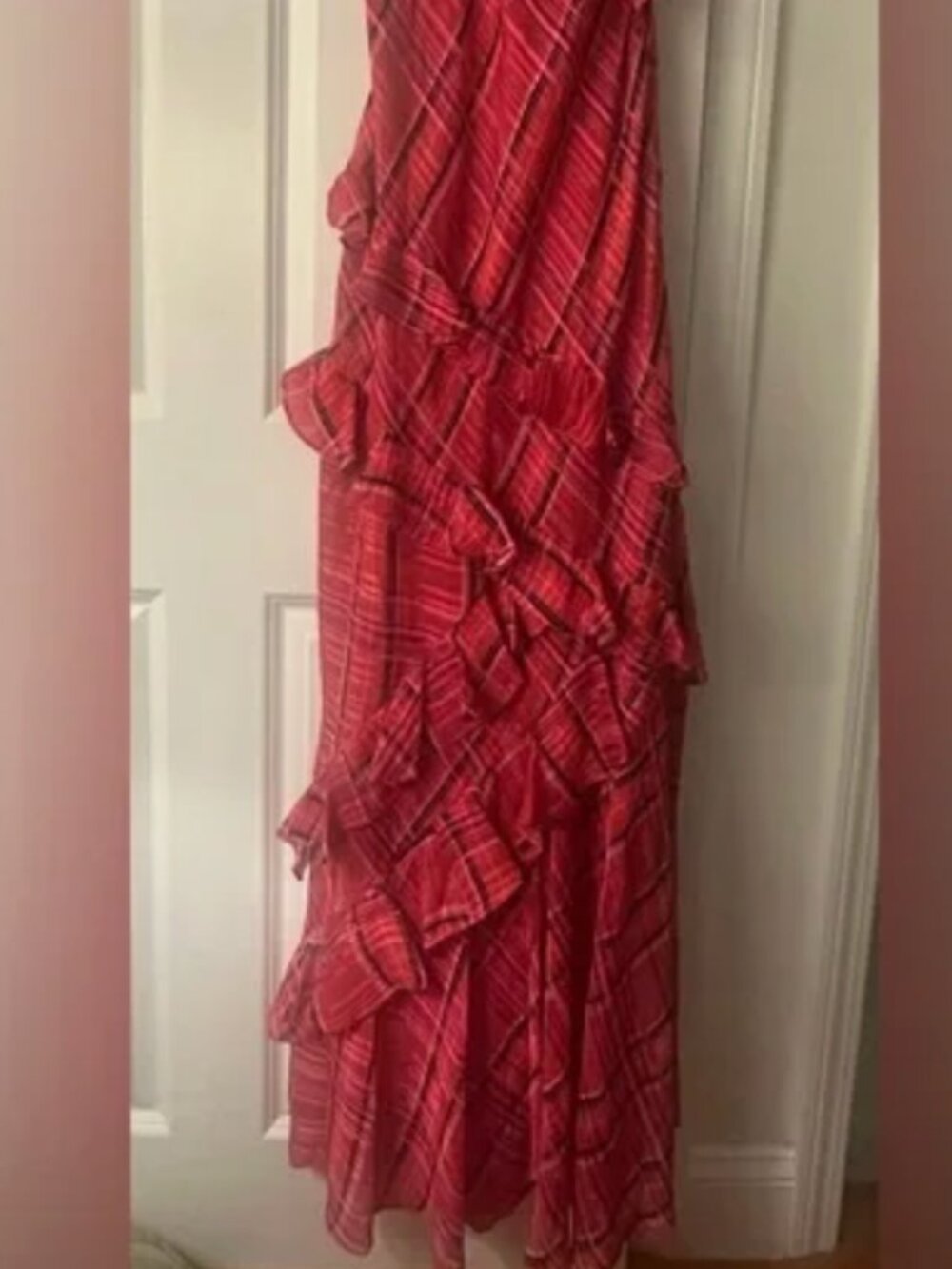 LoveShackFancy Rialto Cheery Red Plaid Metallic Ruffle Maxi Dress NWT - Picture 4 of 8